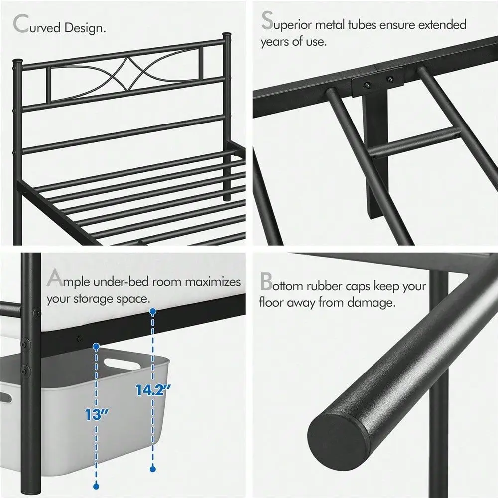 1PC 16.5inch Metal Platform Bed With Slat Support, No Box Spring Needed, Modern Bed Frame For Bedroom, Full Queen Size