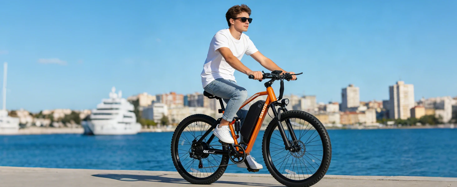 ESKUTE M200F Electric Bike for Adults – 27.5 inch Tire Mountain E-Bike, Brushless Motor, 48V 20.8Ah Removable Battery, Up to 80 Miles, Step Over Commuter E-MTB, Full Suspensions