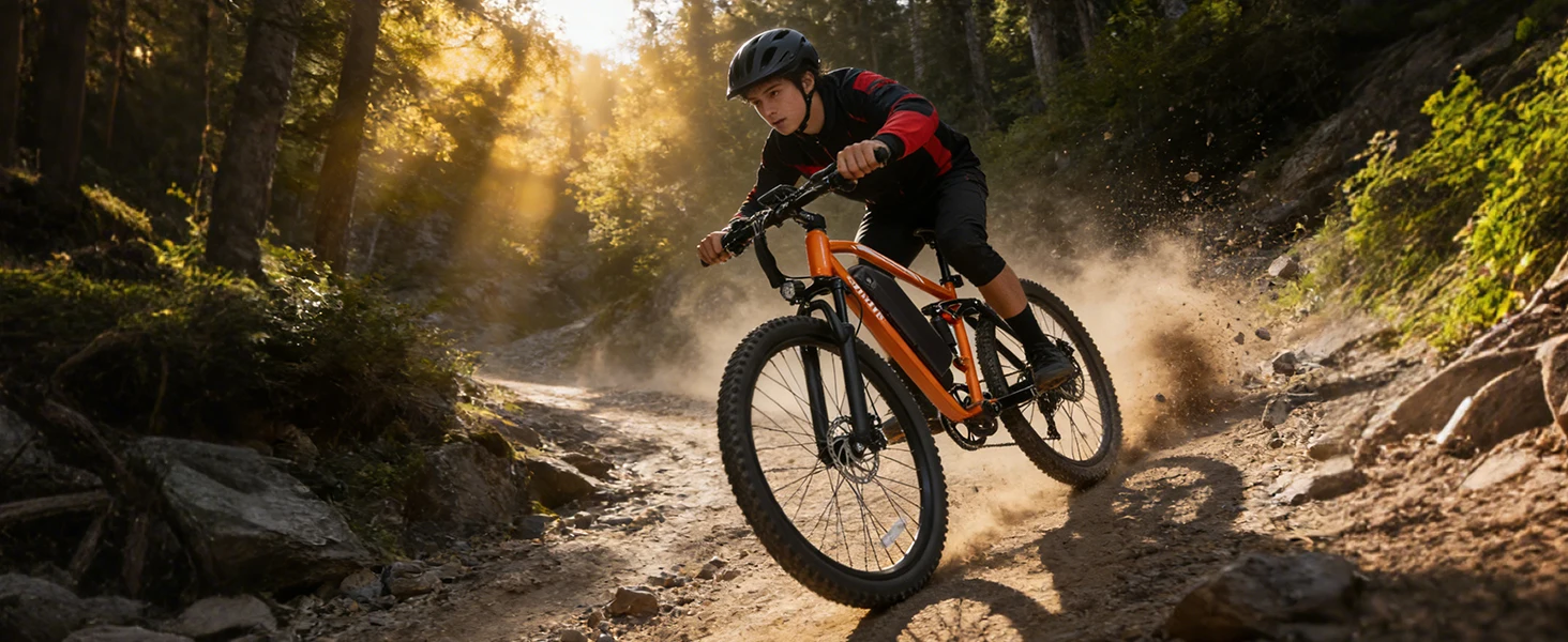 ESKUTE M200F Electric Bike for Adults – 27.5 inch Tire Mountain E-Bike, Brushless Motor, 48V 20.8Ah Removable Battery, Up to 80 Miles, Step Over Commuter E-MTB, Full Suspensions