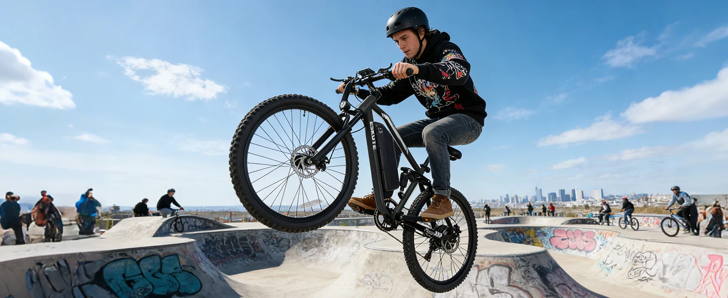 ESKUTE M200F Electric Bike for Adults – 27.5 inch Tire Mountain E-Bike, Brushless Motor, 48V 20.8Ah Removable Battery, Up to 80 Miles, Step Over Commuter E-MTB, Full Suspensions