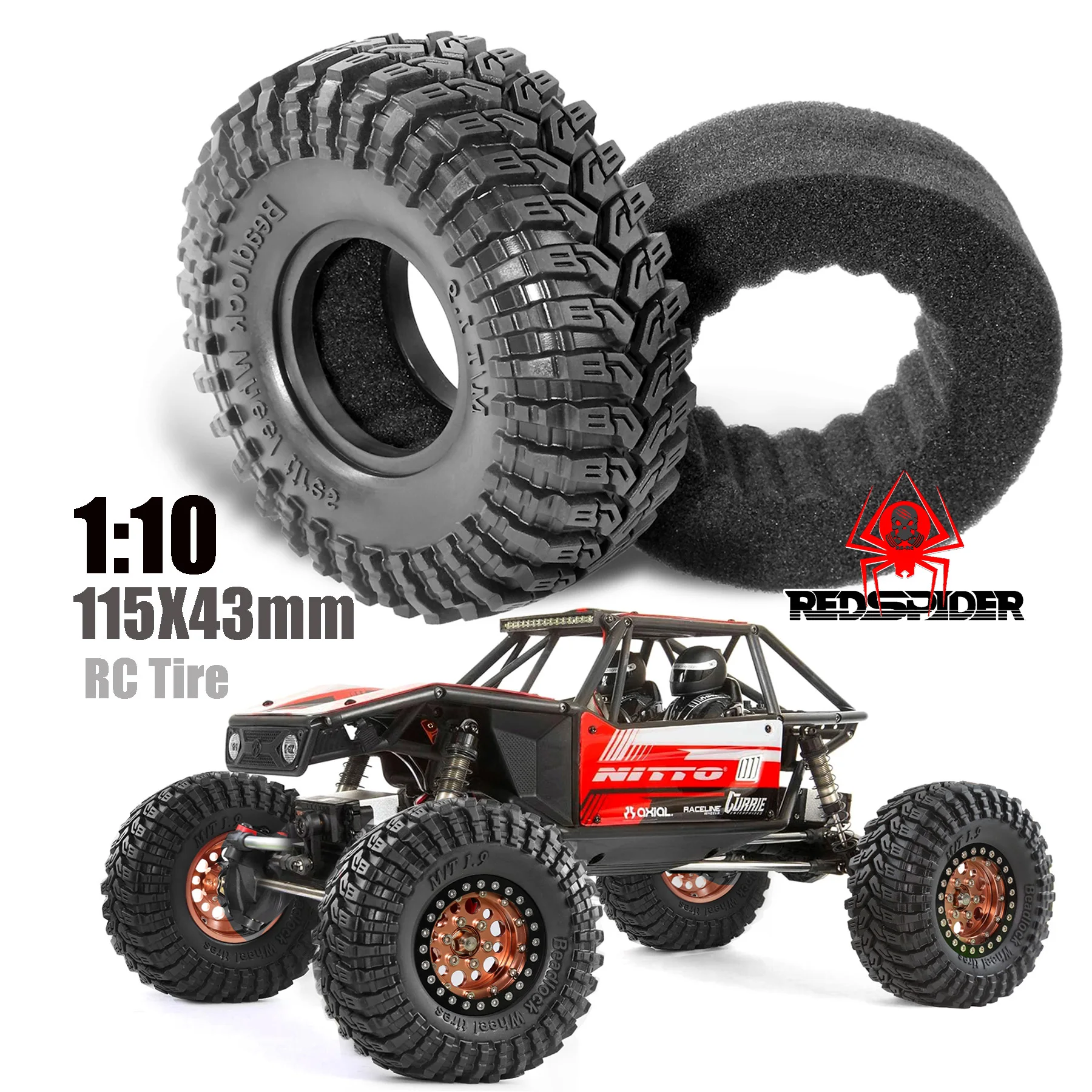 RED SPIDER 4Pcs 1.9 Inch RC Crawler Tires Soft Rubber Off‑Road Tyres Replacement for 1/10 RC Rock Crawler Axial SCX10 TRX4 D90 RC Car Upgrade Parts