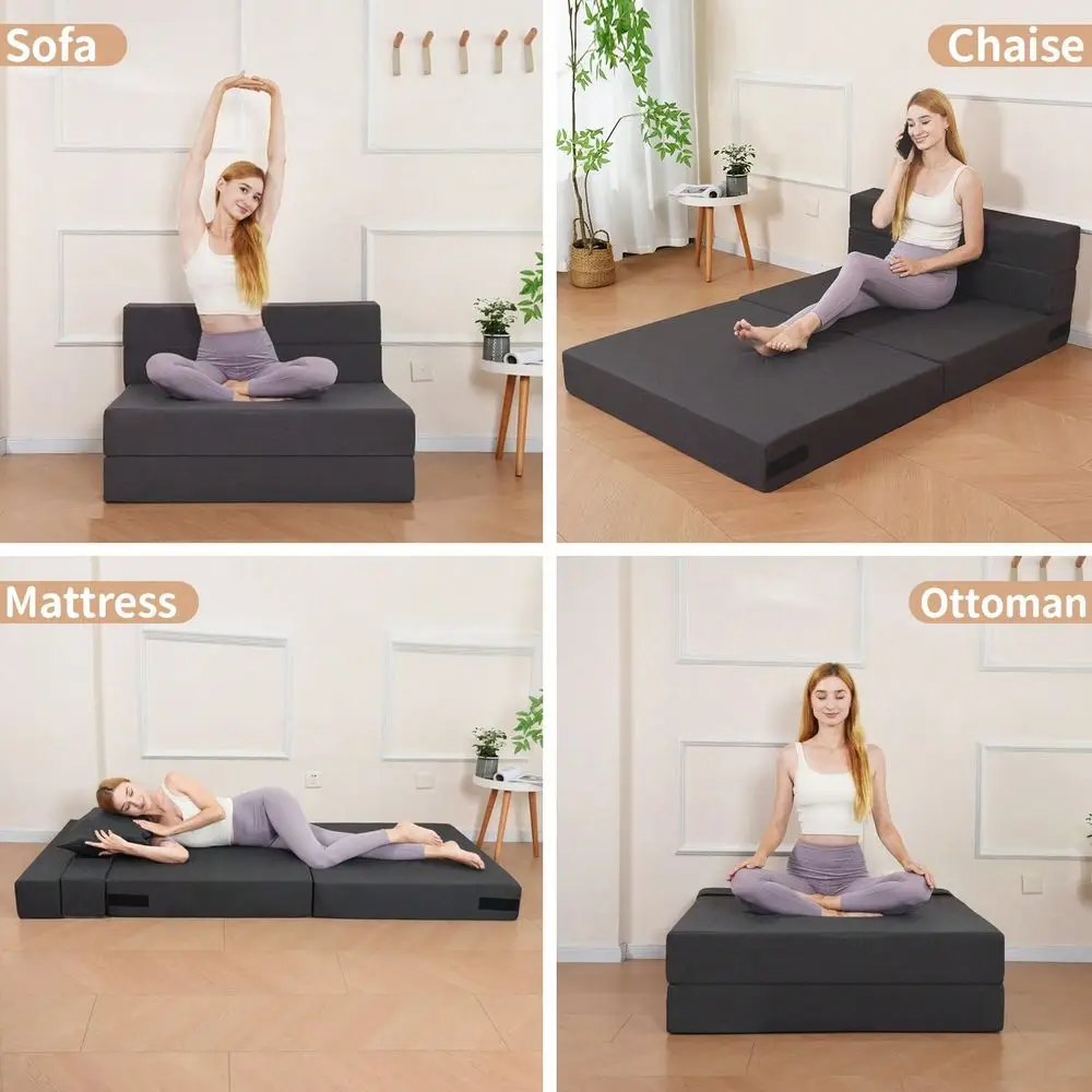 Sofa Bed With 2 Pillows, Loveseat Futon Sleeper Chair With Washable Cover, Convertible Futon Sofa Bed, Fold Out Couch For Livin