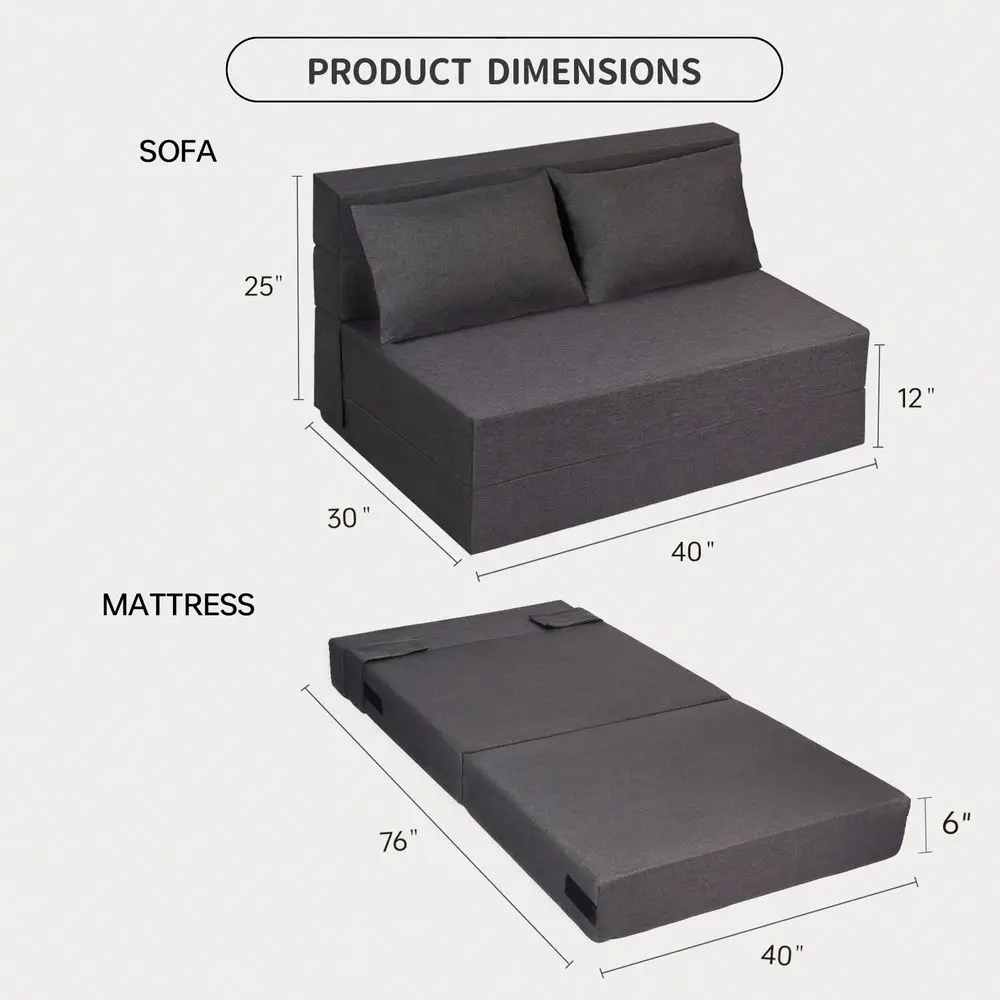 Sofa Bed With 2 Pillows, Loveseat Futon Sleeper Chair With Washable Cover, Convertible Futon Sofa Bed, Fold Out Couch For Livin