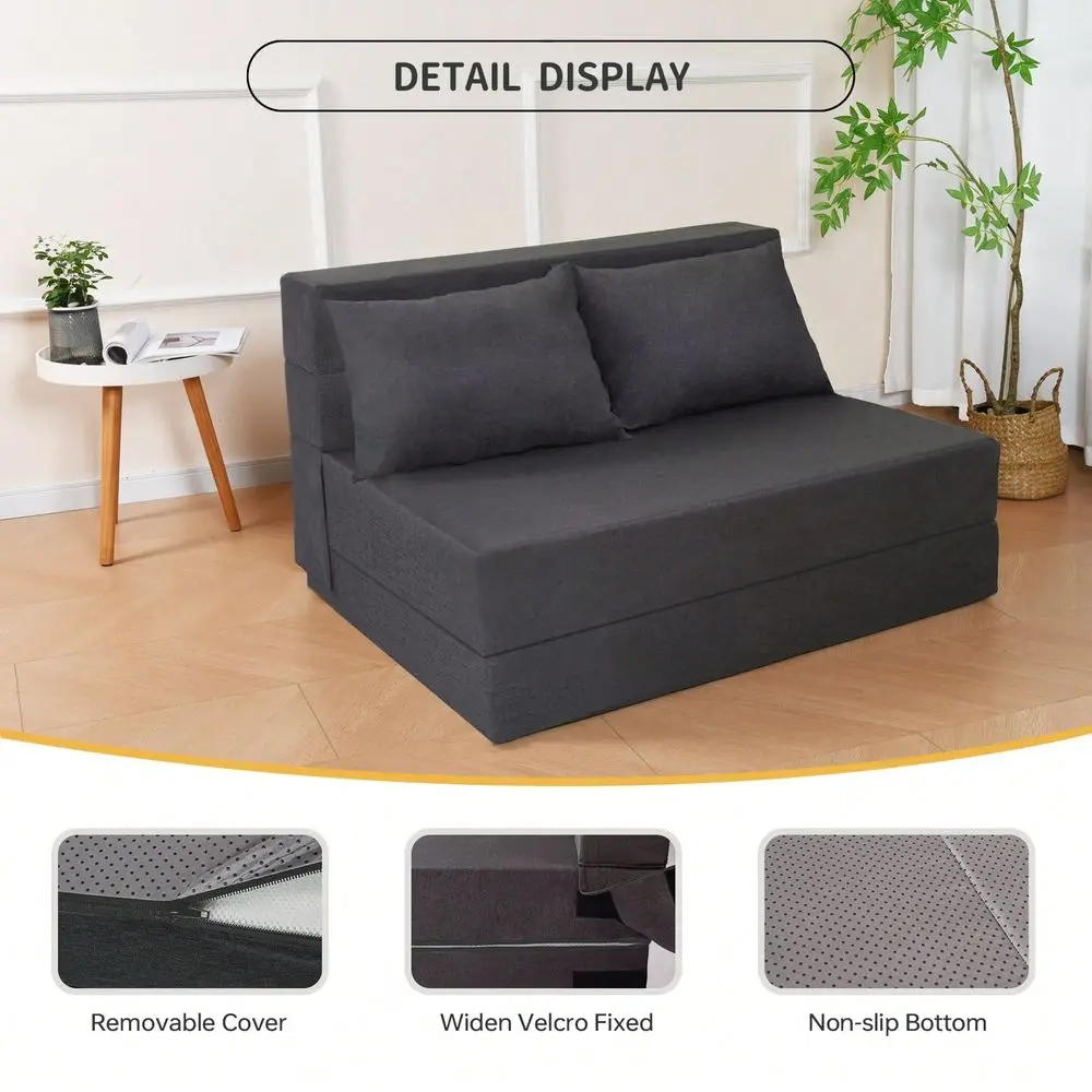 Sofa Bed With 2 Pillows, Loveseat Futon Sleeper Chair With Washable Cover, Convertible Futon Sofa Bed, Fold Out Couch For Livin