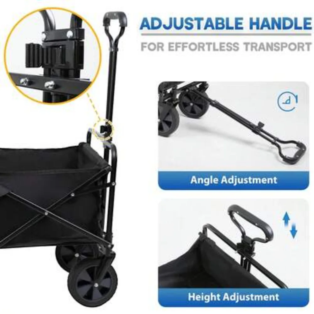 Garden Cart Folding Wagon Collapsible Heavy Duty Utility Cart with Foldable Table Board and Cup Holder 4 Universal Swivel Wheels Adjustable Handle 150 LB Load Capacity for Camping Picnic Beach Outdoor Events Gardening Hauling Shopping Storage Travel