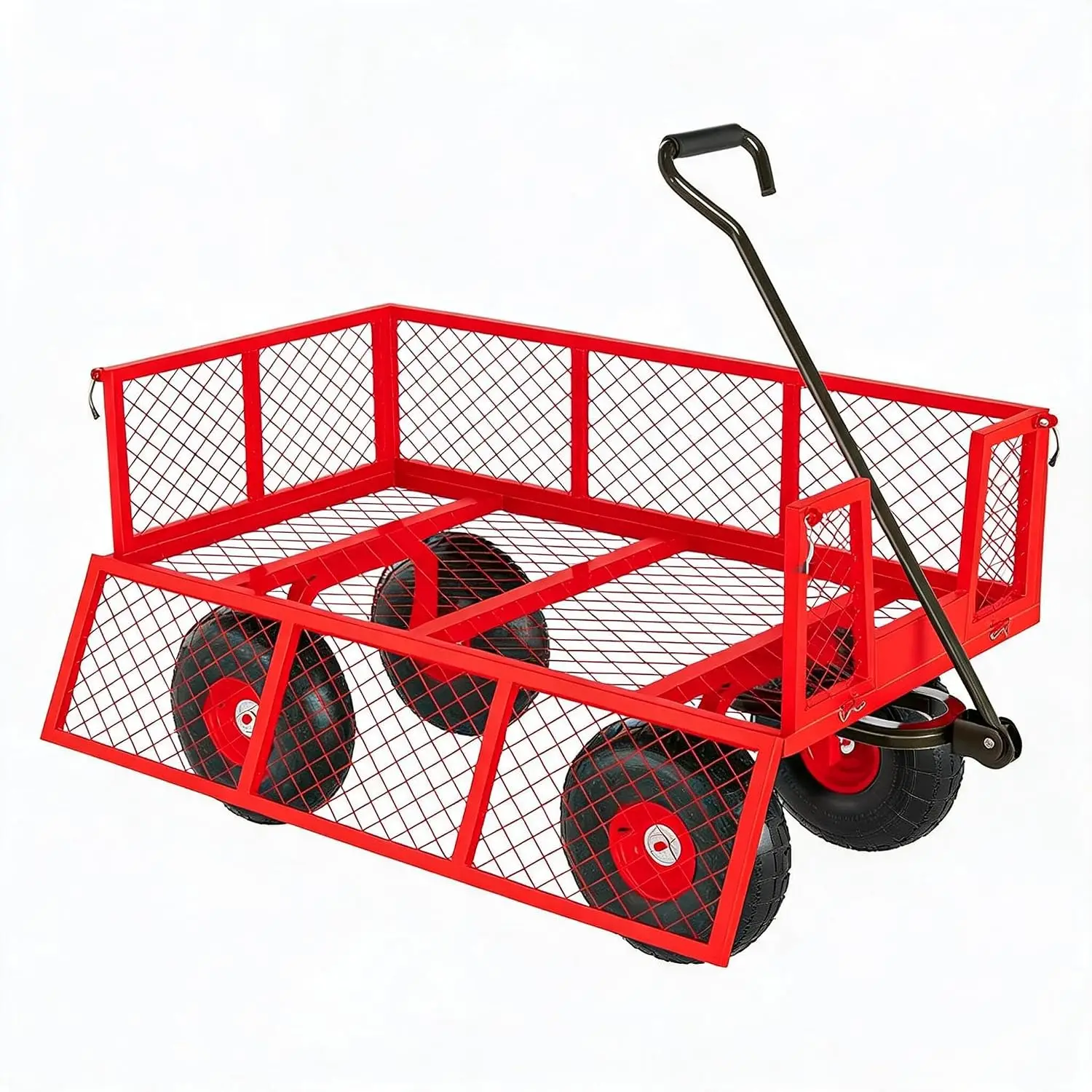 Heavy Duty Steel Garden Wagon Cart 500 LBS Capacity 2-in-1 Handle with Removable Sides, 180° Flexible Handle, 10" Tires for Yard, Lawn, Garden, farms, warehouses