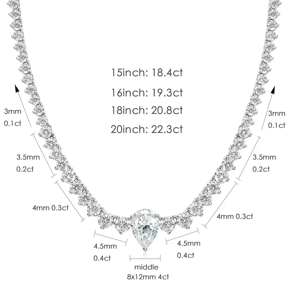 4CT Pear‑Cut D Color VVS1 Moissanite Tennis Pendant Necklace, GRA‑Certified S925 Sterling Silver Stackable Fine Jewelry, Bridal Wedding Gift for Women Daily Party Wear