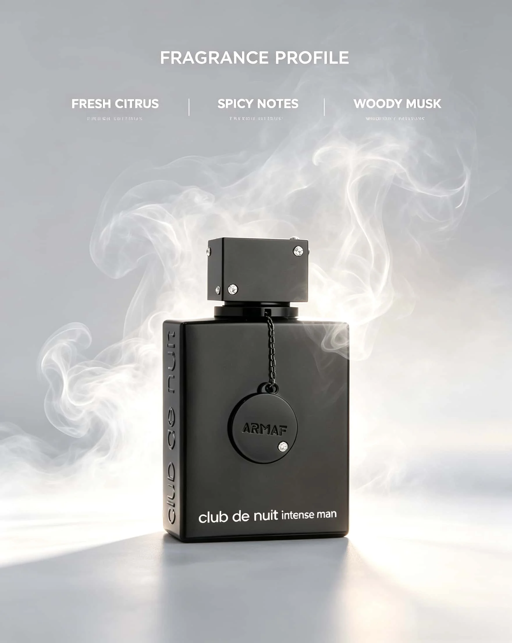 Armaf Club De Nuit Intense Man EDT 100ml Men Perfume, Matte Black Square Textured Bottle With Chain Pendant Ornament, Black Gift Box, Woody Fruity Musky Long‑Lasting Eau De Toilette Spray For Men Dating Party Gift