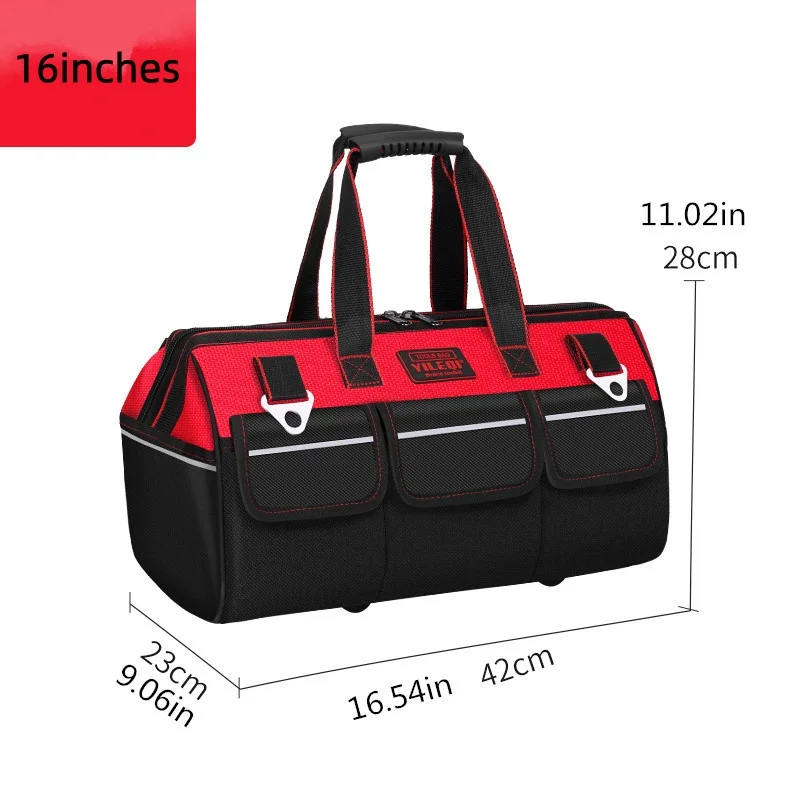 1pc Red 19-Inch 21-Inch 23-Inch Electrician Tool Bag, Large Pocket Canvas Handheld Oxford Cloth Repair Tool Box Extra Thick Large Capacity Tool Bag, Suitable for Electricians, Home Improvement, Fishing, And Various Repair Workers