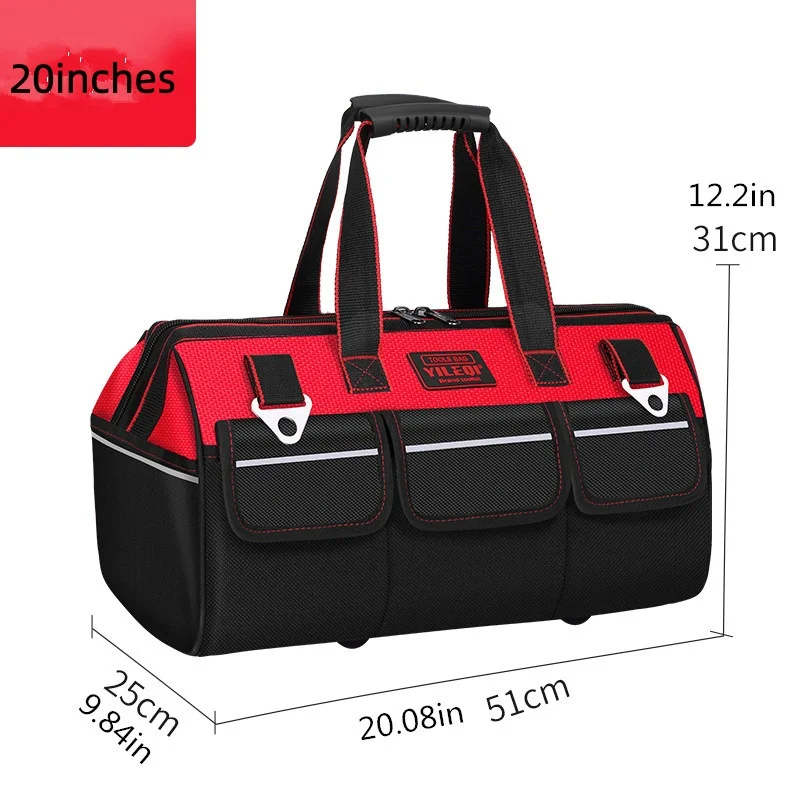 1pc Red 19-Inch 21-Inch 23-Inch Electrician Tool Bag, Large Pocket Canvas Handheld Oxford Cloth Repair Tool Box Extra Thick Large Capacity Tool Bag, Suitable for Electricians, Home Improvement, Fishing, And Various Repair Workers