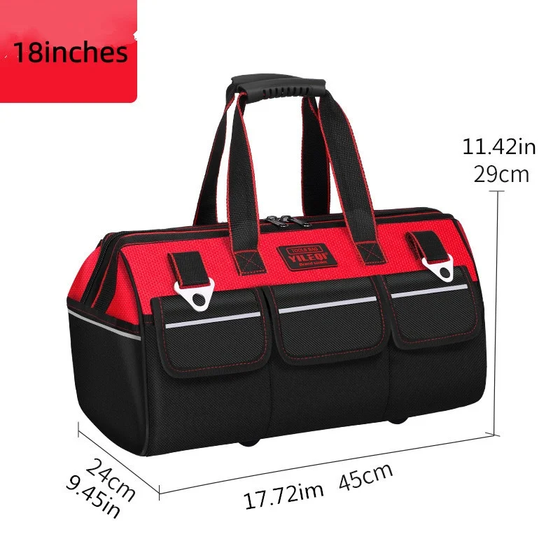 1pc Red 19-Inch 21-Inch 23-Inch Electrician Tool Bag, Large Pocket Canvas Handheld Oxford Cloth Repair Tool Box Extra Thick Large Capacity Tool Bag, Suitable for Electricians, Home Improvement, Fishing, And Various Repair Workers