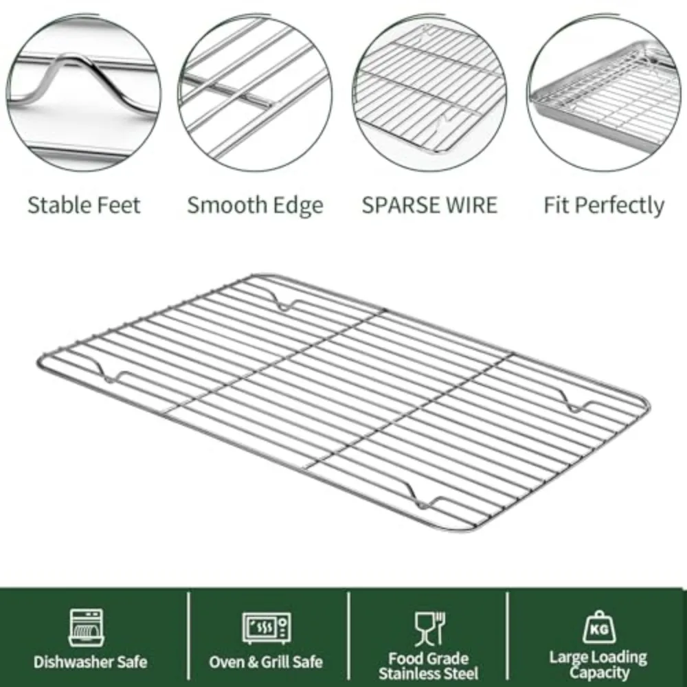 2 Pack Stainless Steel Baking Sheet Set with Cooling Racks Non-Toxic Heavy Duty Easy Clean Cookie Pan Tray for Toaster Oven 16x12x1 Inches