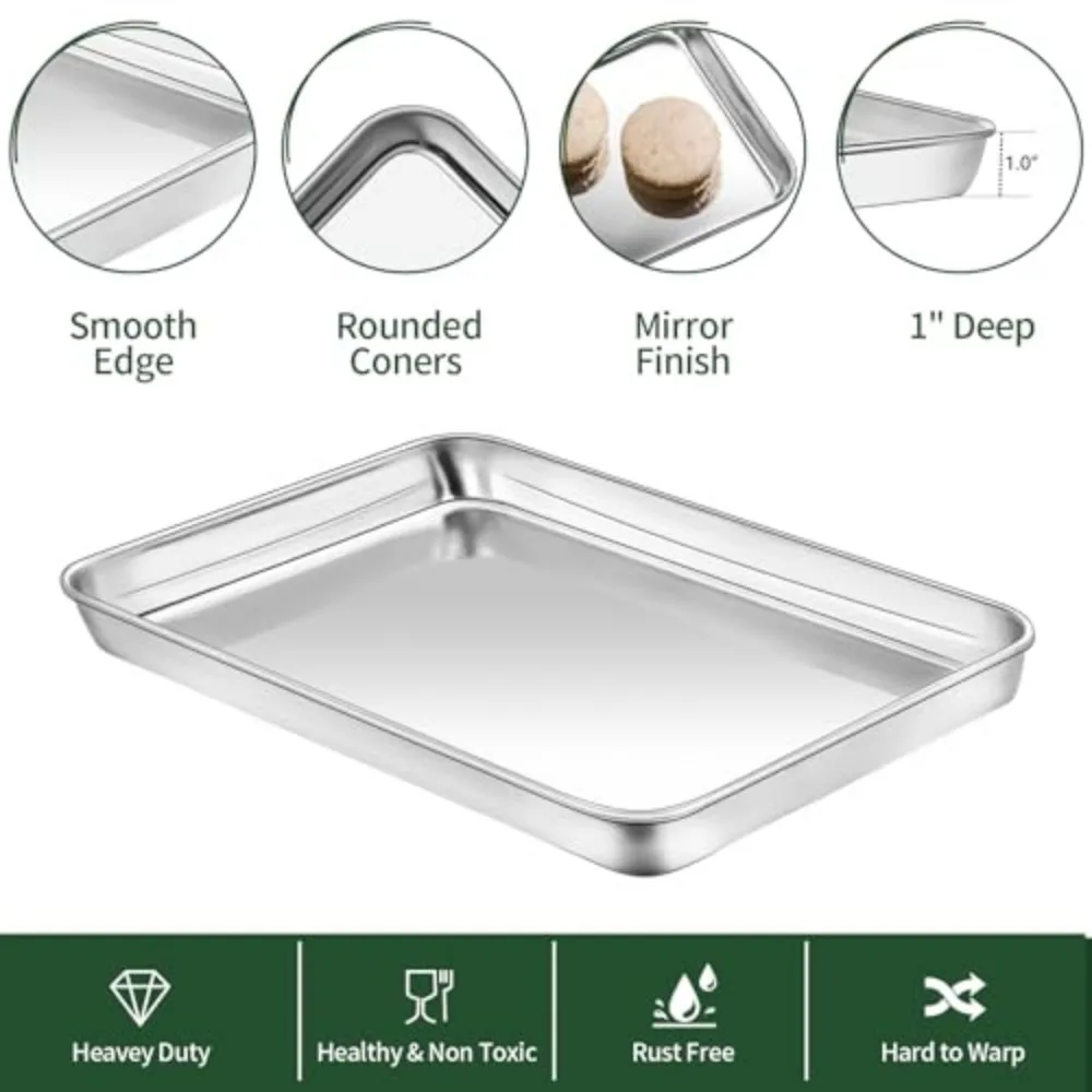 2 Pack Stainless Steel Baking Sheet Set with Cooling Racks Non-Toxic Heavy Duty Easy Clean Cookie Pan Tray for Toaster Oven 16x12x1 Inches