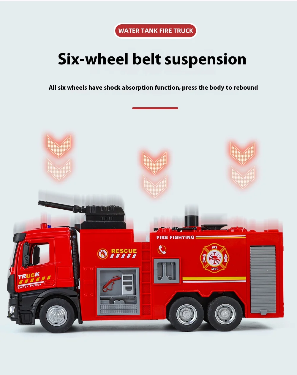 Large Water-Squirt Fire Water Tank Truck Model Metal Die-Cast Front Wheel Steering Children's Toy Car Ornaments Halloween Gift