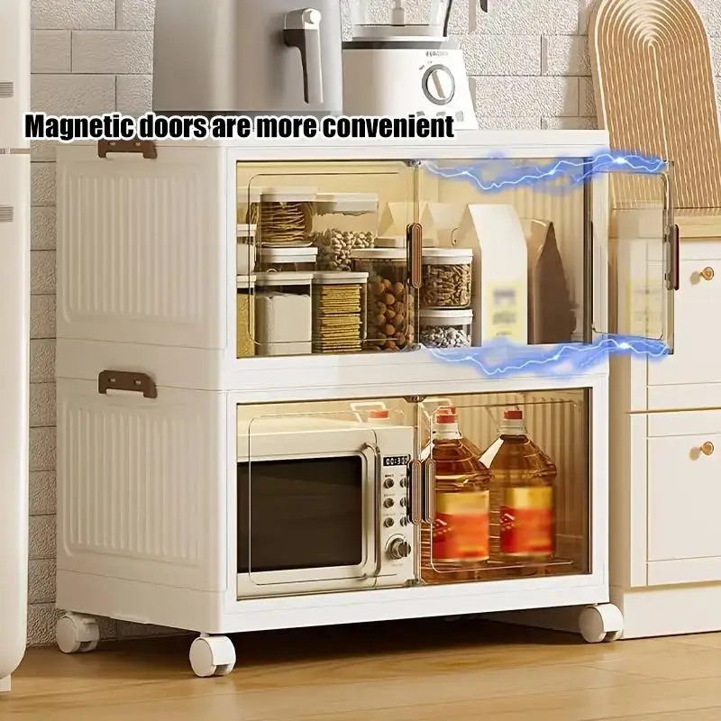 19.6inch Collapsible Plastic Storage Box with Lid Stackable Multi-Layer Organizer Bins 2-5 Tiers Space-Saving Foldable Container Kitchenware for Home Bedroom Kitchen Food Preserving Study Decluttering