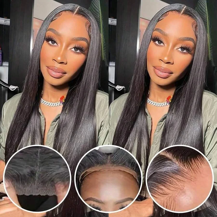 16-42 Inch 13*4 13*6 HD Lace Closure Wigs Put On And Go Bone Straight Glueless Long Virgin Human Hair Wig Brazilian Silk Straight Human Hair Wig 250% Density Pre Plucked Pre Cut Beginners Friendly No Glue 3s Wear And Go For Beginners Valentine's Day