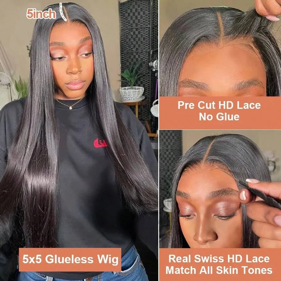 16-42 Inch 13*4 13*6 HD Lace Closure Wigs Put On And Go Bone Straight Glueless Long Virgin Human Hair Wig Brazilian Silk Straight Human Hair Wig 250% Density Pre Plucked Pre Cut Beginners Friendly No Glue 3s Wear And Go For Beginners Valentine's Day