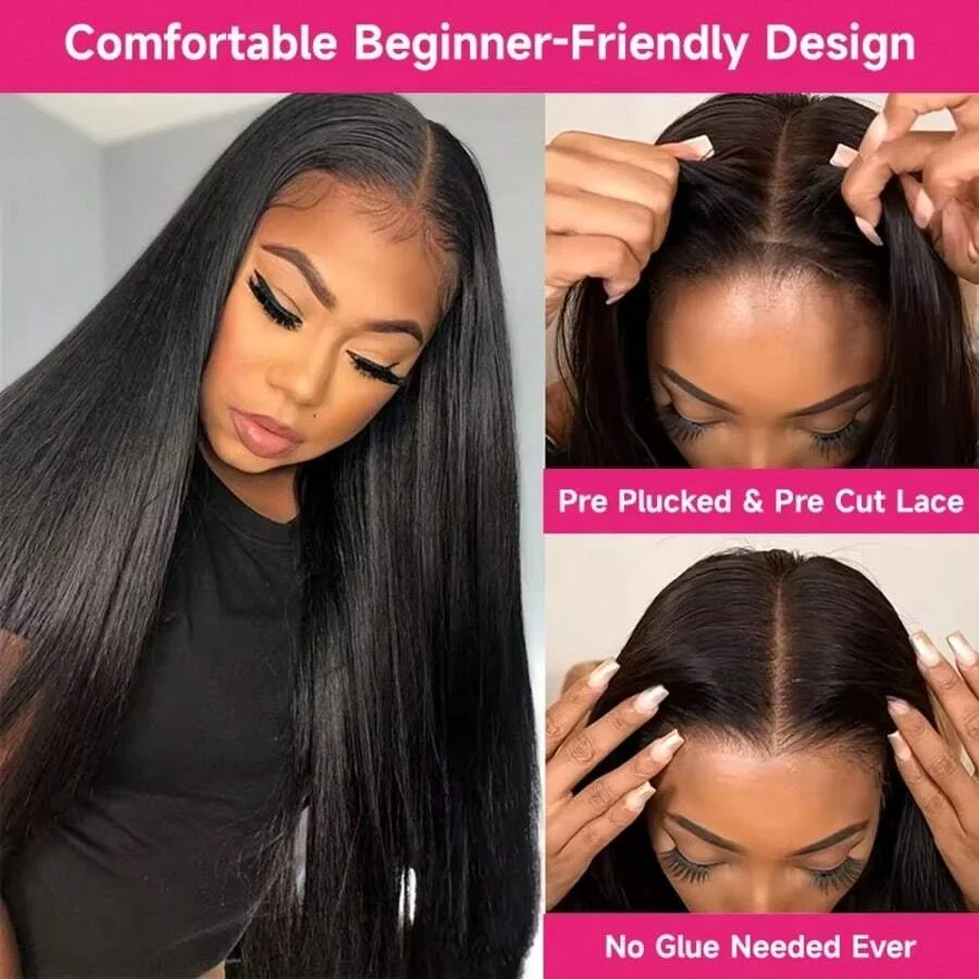 16-42 Inch 13*4 13*6 HD Lace Closure Wigs Put On And Go Bone Straight Glueless Long Virgin Human Hair Wig Brazilian Silk Straight Human Hair Wig 250% Density Pre Plucked Pre Cut Beginners Friendly No Glue 3s Wear And Go For Beginners Valentine's Day
