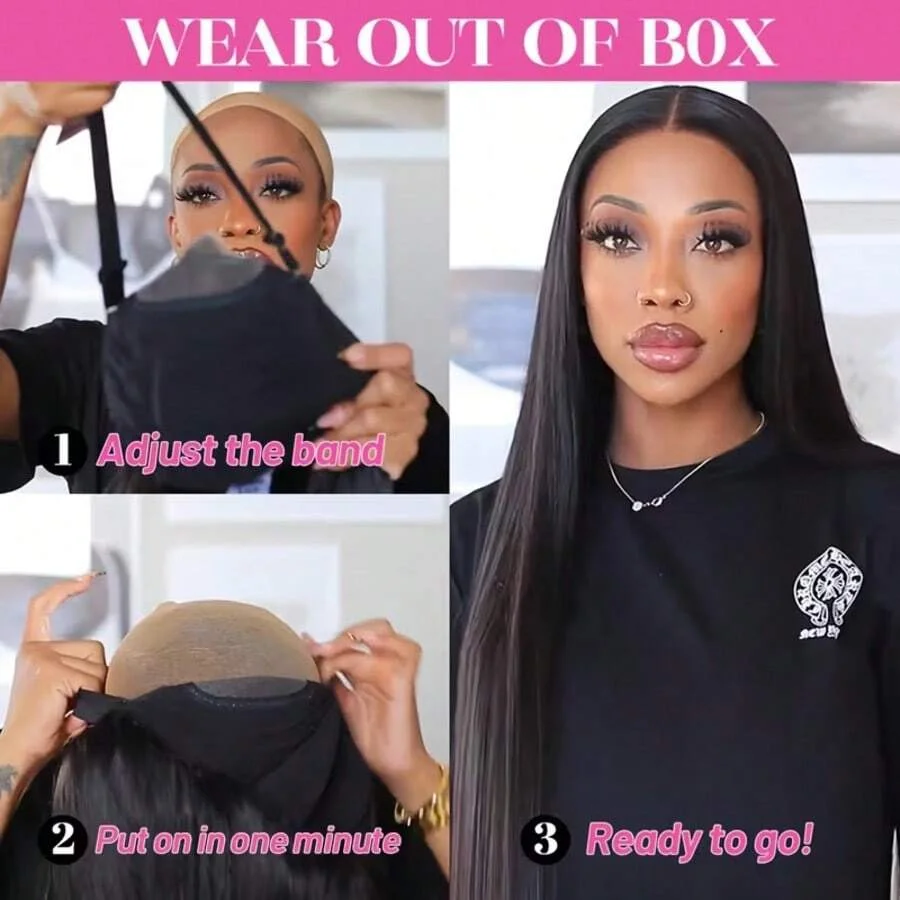 16-42 Inch 13*4 13*6 HD Lace Closure Wigs Put On And Go Bone Straight Glueless Long Virgin Human Hair Wig Brazilian Silk Straight Human Hair Wig 250% Density Pre Plucked Pre Cut Beginners Friendly No Glue 3s Wear And Go For Beginners Valentine's Day