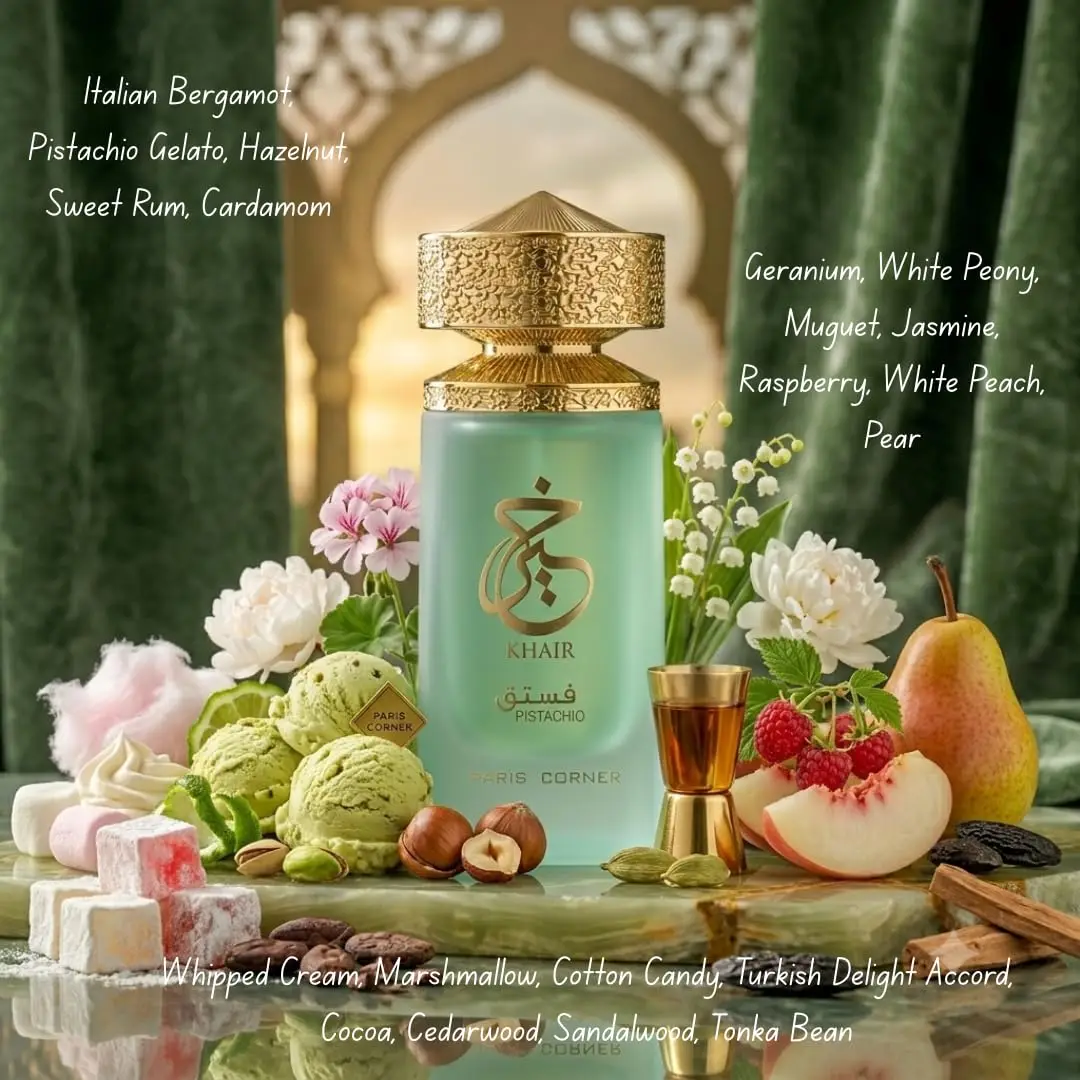 Khair Pistachio by Paris Corner EDP 100ml Dubai Arabian Perfume For Men Women Sweet Pistachio Gourmand Aroma Long‑Lasting Matte Green Bottle Perfume