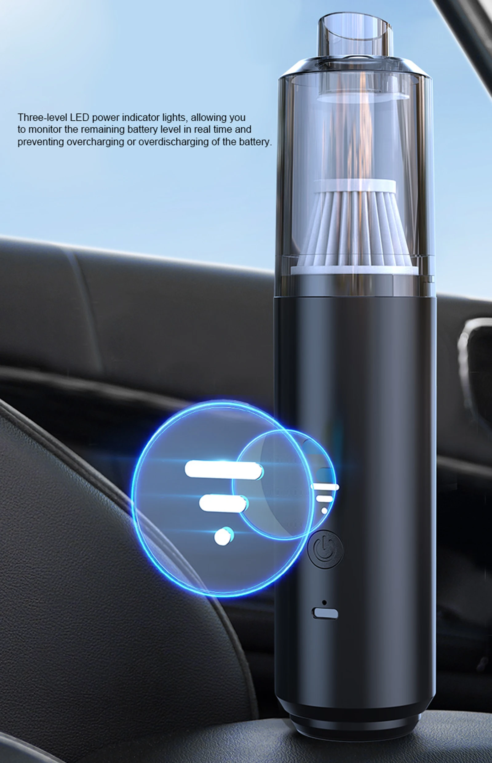 Car Vacuum Cleaner Portable Dust-Catcher with Suction Mouth Brush and Blow Mouth Low Noise Dry and Wet Use Type-C Charging Strong Suction Cordless Vacuum Sweeper for Home and Auto Interior