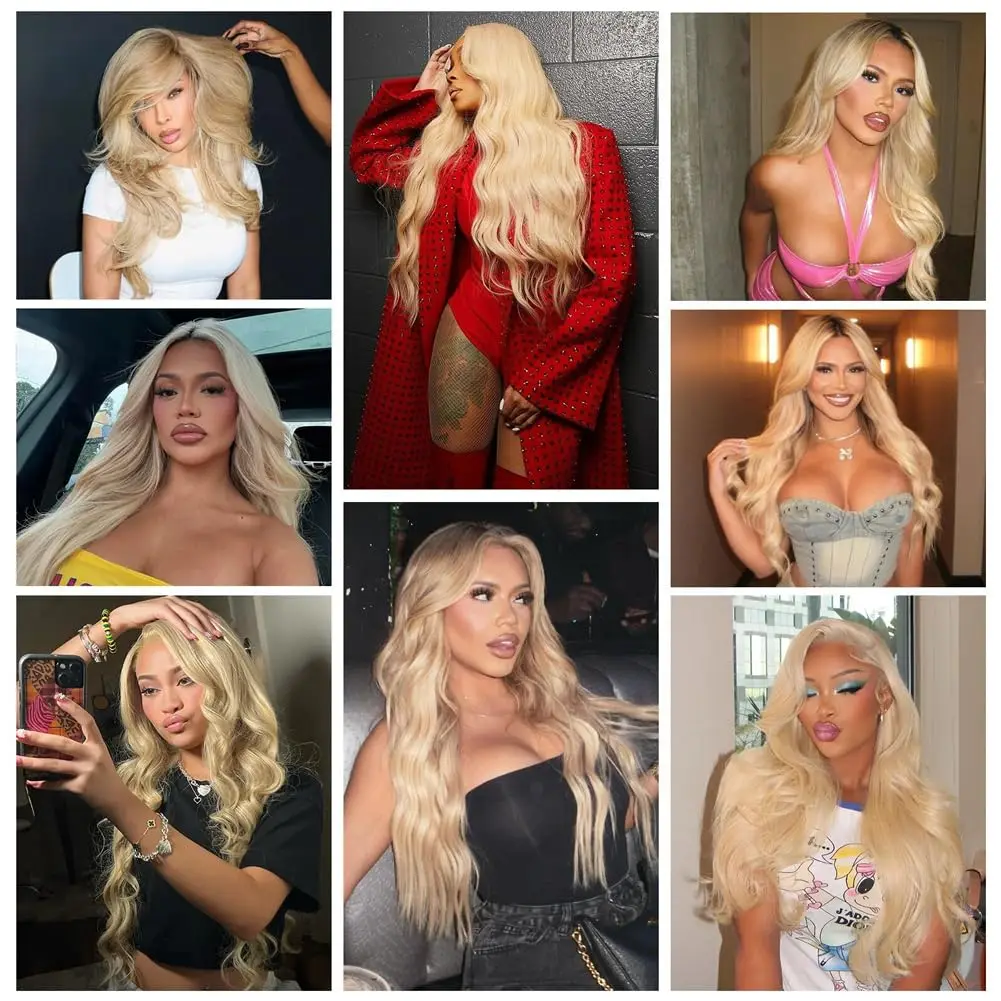 Blonde Bundles Human Hair 30 32 34 36 38 Inch Long Brazilian Raw Weave Bundles 613 Body Wave 1/3/4 Bundles Deals 100% Real Human Hair Extensions for Women Easy To Dye