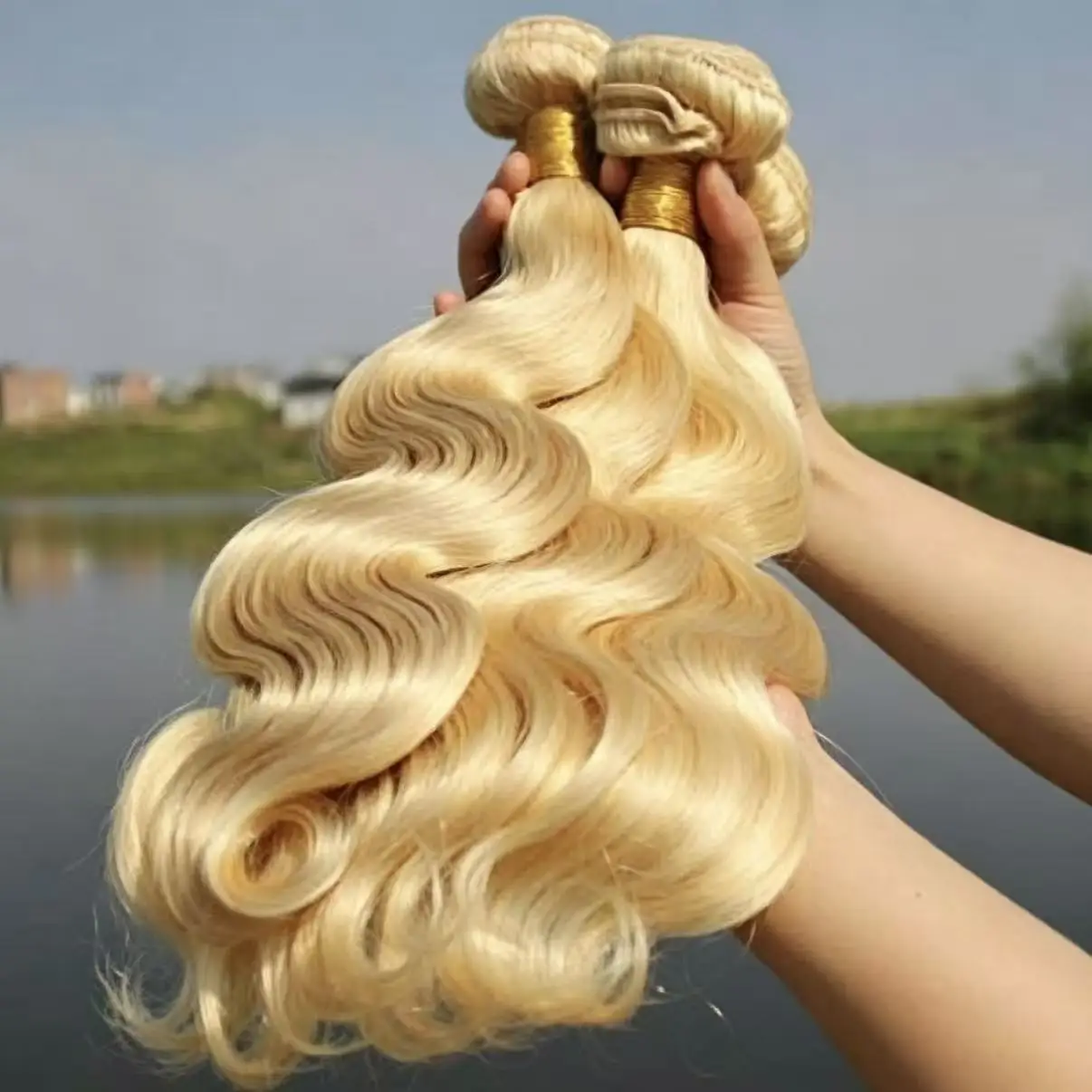 Blonde Bundles Human Hair 30 32 34 36 38 Inch Long Brazilian Raw Weave Bundles 613 Body Wave 1/3/4 Bundles Deals 100% Real Human Hair Extensions for Women Easy To Dye