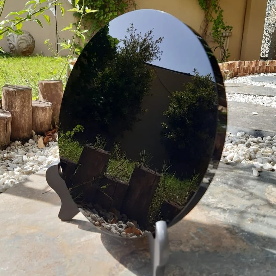 12cm 4.72Inch Polished Black Obsidian Mirror Natural Obsidian Slice Ornament Crystal Stone Gift Home Tabletop Decoration Kawaii Room Decor Accessories