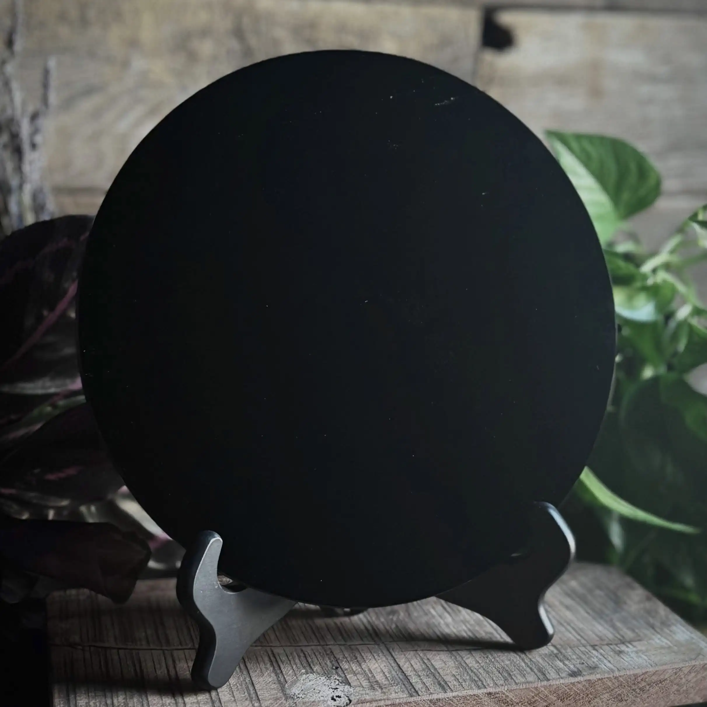 12cm 4.72Inch Polished Black Obsidian Mirror Natural Obsidian Slice Ornament Crystal Stone Gift Home Tabletop Decoration Kawaii Room Decor Accessories