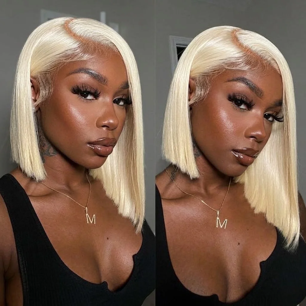 613 Transparent Lace Front Wig Short Bob Wigs 613 Blonde 13x4 13x6 HD Lace Front Human Hair Wig Brazilian Bone Straight Human Hair Bob Wig Pre Plucked with Baby Hair