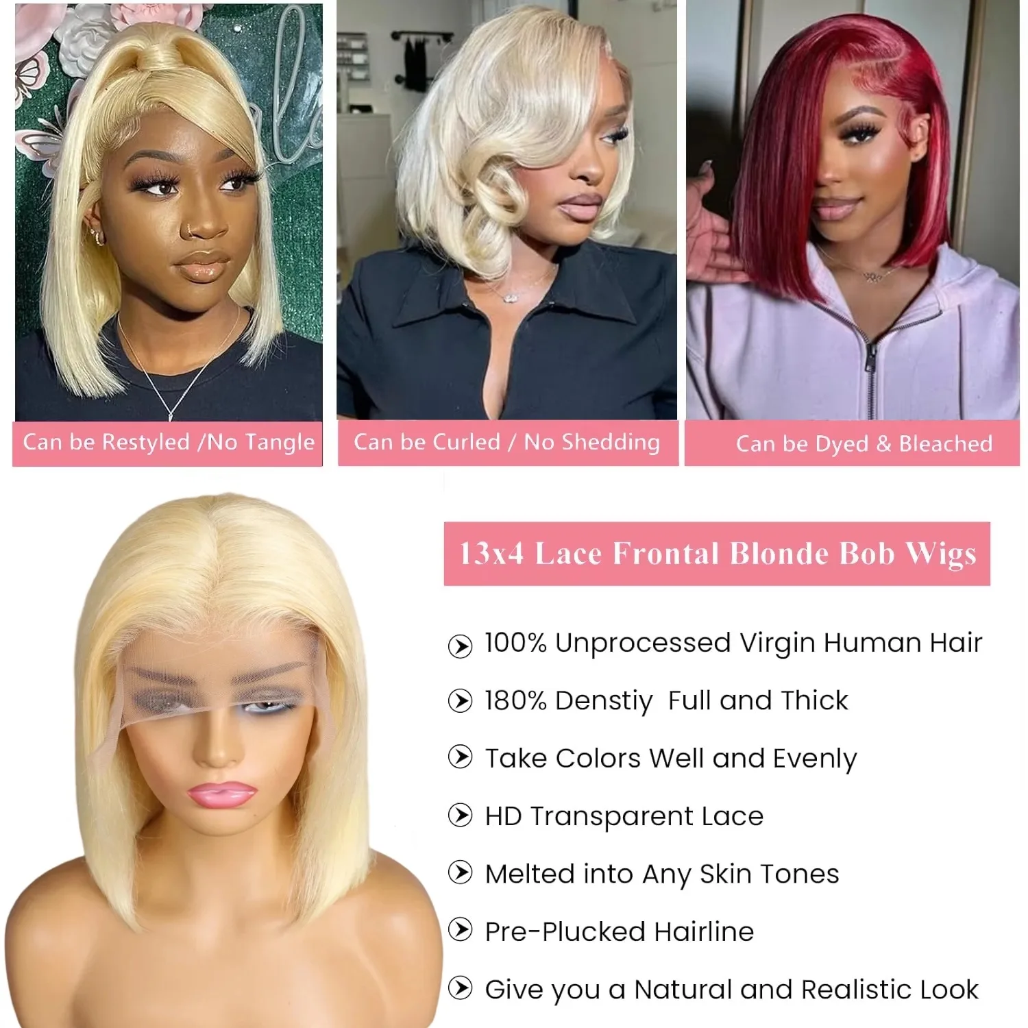 613 Transparent Lace Front Wig Short Bob Wigs 613 Blonde 13x4 13x6 HD Lace Front Human Hair Wig Brazilian Bone Straight Human Hair Bob Wig Pre Plucked with Baby Hair