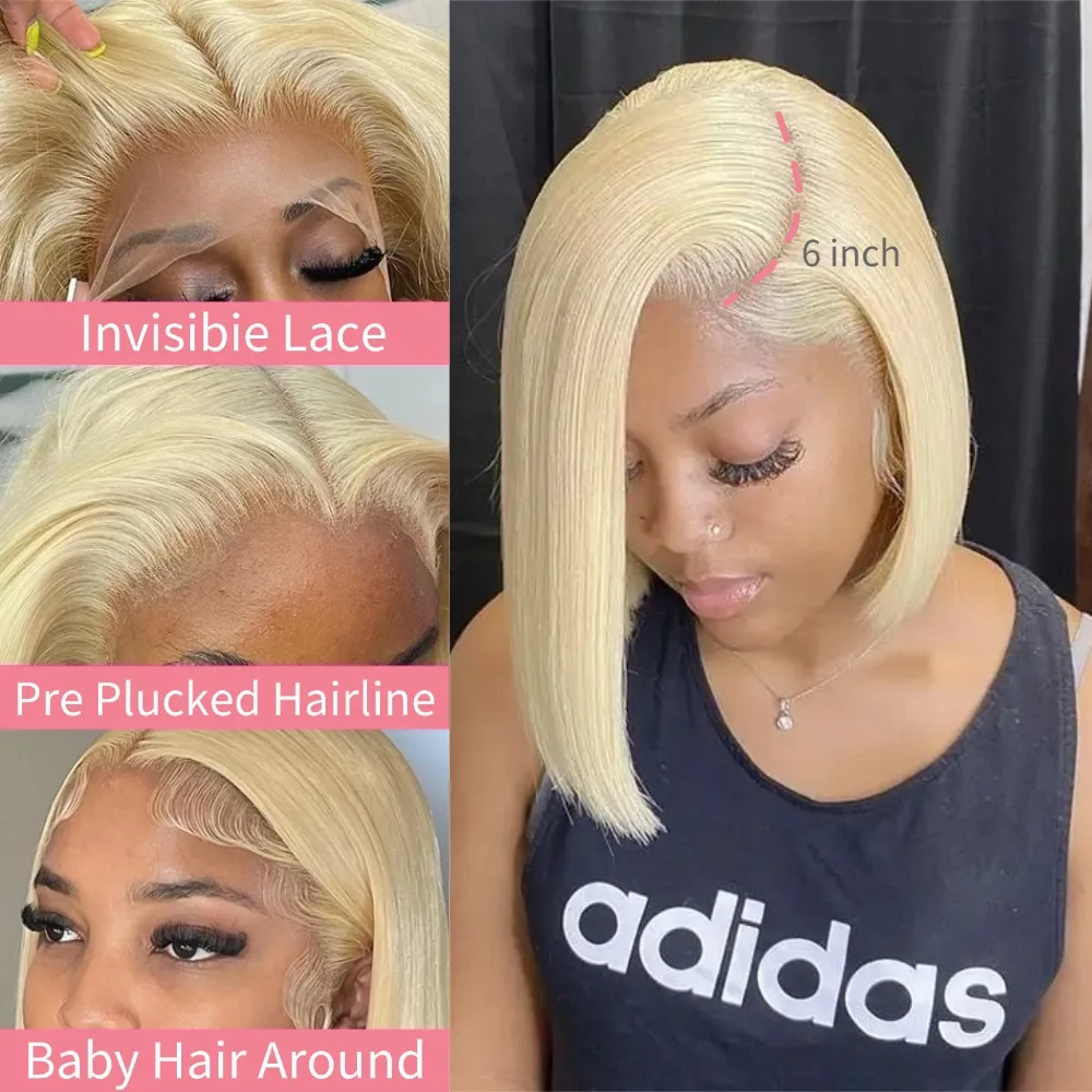 613 Transparent Lace Front Wig Short Bob Wigs 613 Blonde 13x4 13x6 HD Lace Front Human Hair Wig Brazilian Bone Straight Human Hair Bob Wig Pre Plucked with Baby Hair