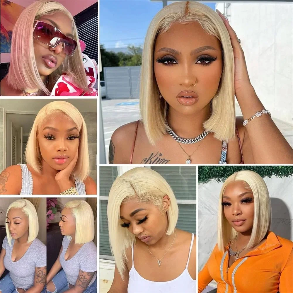 613 Transparent Lace Front Wig Short Bob Wigs 613 Blonde 13x4 13x6 HD Lace Front Human Hair Wig Brazilian Bone Straight Human Hair Bob Wig Pre Plucked with Baby Hair