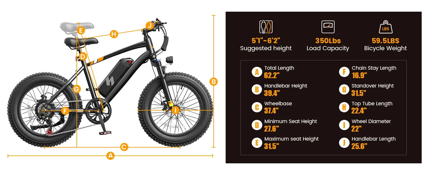 Hopepeak F10 Fat Tire Electric Bike for Adults, 20"×4.0" Fat Tire Electric Mountain Bike, Peak 1200W 48V 10.4Ah,  28MPH 55 Miles  Electric Bicycle, 7-Speed