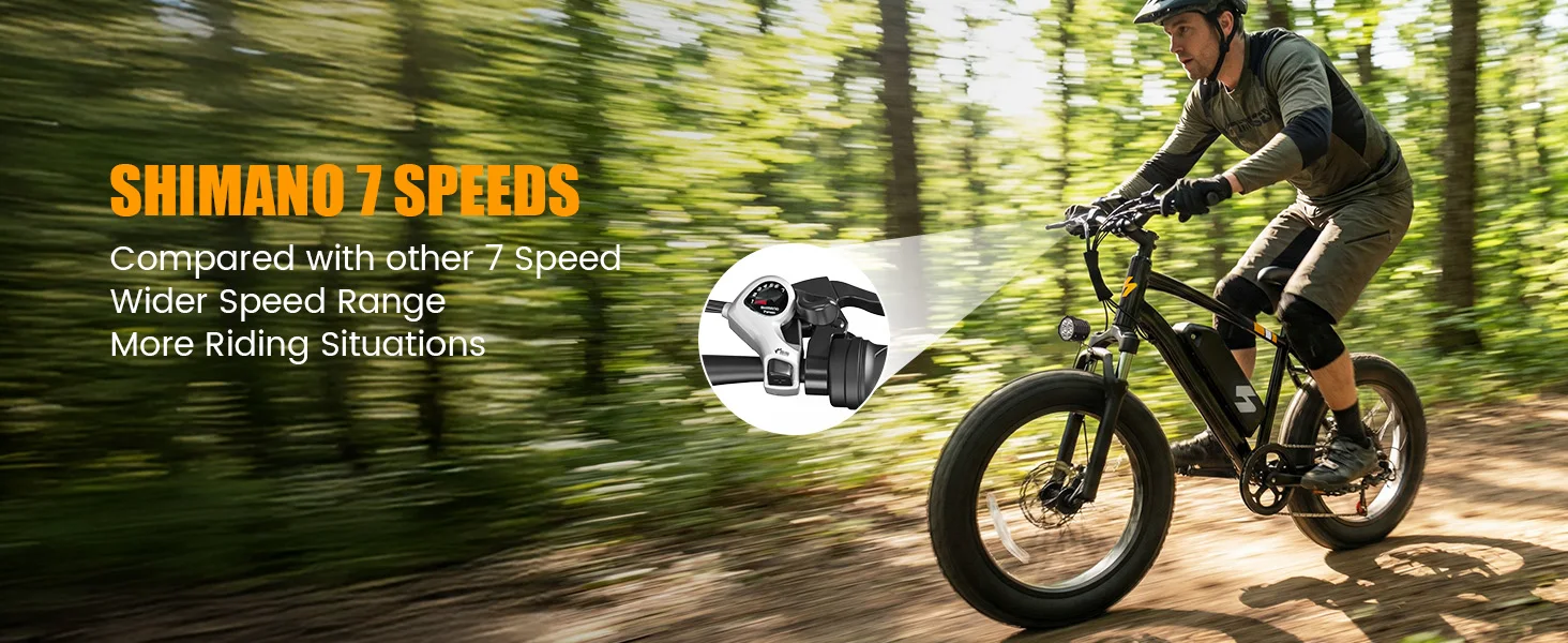 Hopepeak F10 Fat Tire Electric Bike for Adults, 20"×4.0" Fat Tire Electric Mountain Bike, Peak 1200W 48V 10.4Ah,  28MPH 55 Miles  Electric Bicycle, 7-Speed