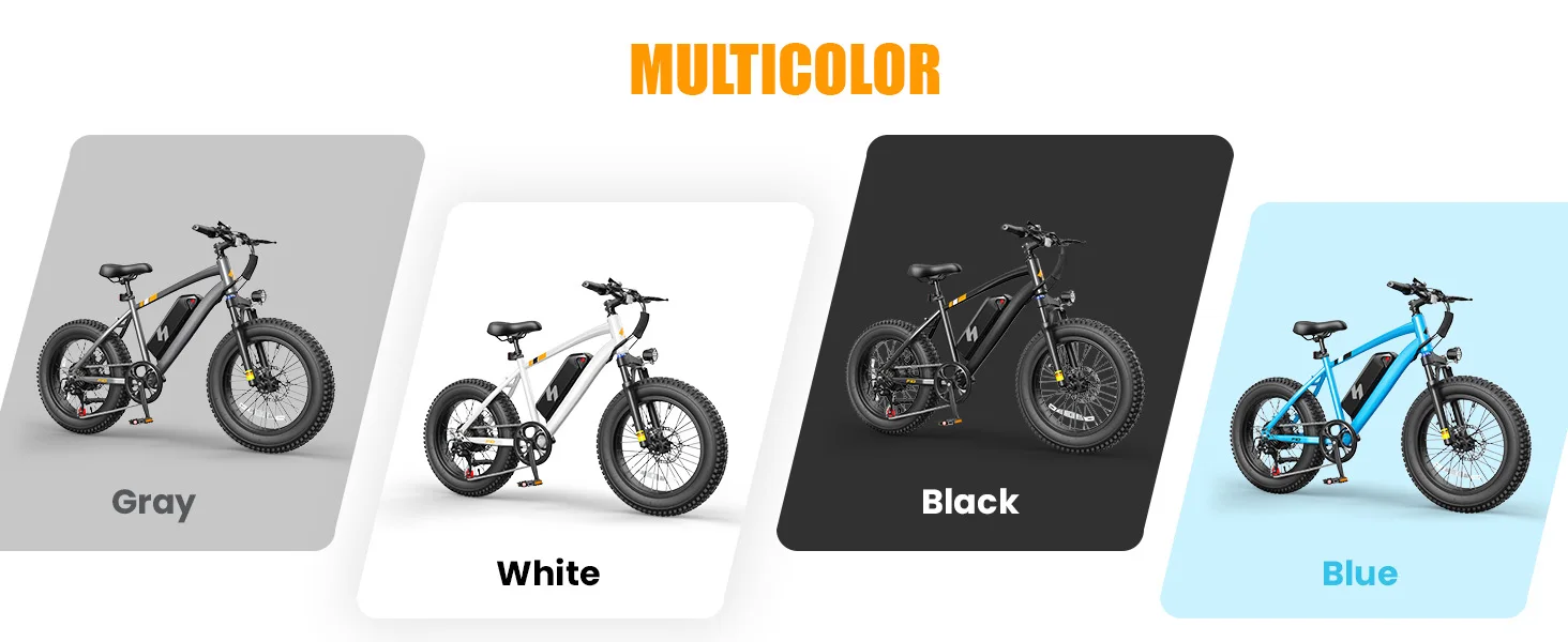 Hopepeak F10 Fat Tire Electric Bike for Adults, 20"×4.0" Fat Tire Electric Mountain Bike, Peak 1200W 48V 10.4Ah,  28MPH 55 Miles  Electric Bicycle, 7-Speed