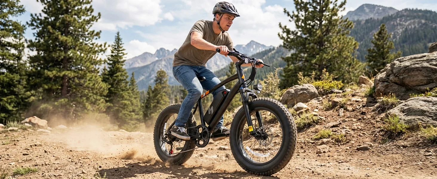 Hopepeak F10 Fat Tire Electric Bike for Adults, 20"×4.0" Fat Tire Electric Mountain Bike, Peak 1200W 48V 10.4Ah,  28MPH 55 Miles  Electric Bicycle, 7-Speed