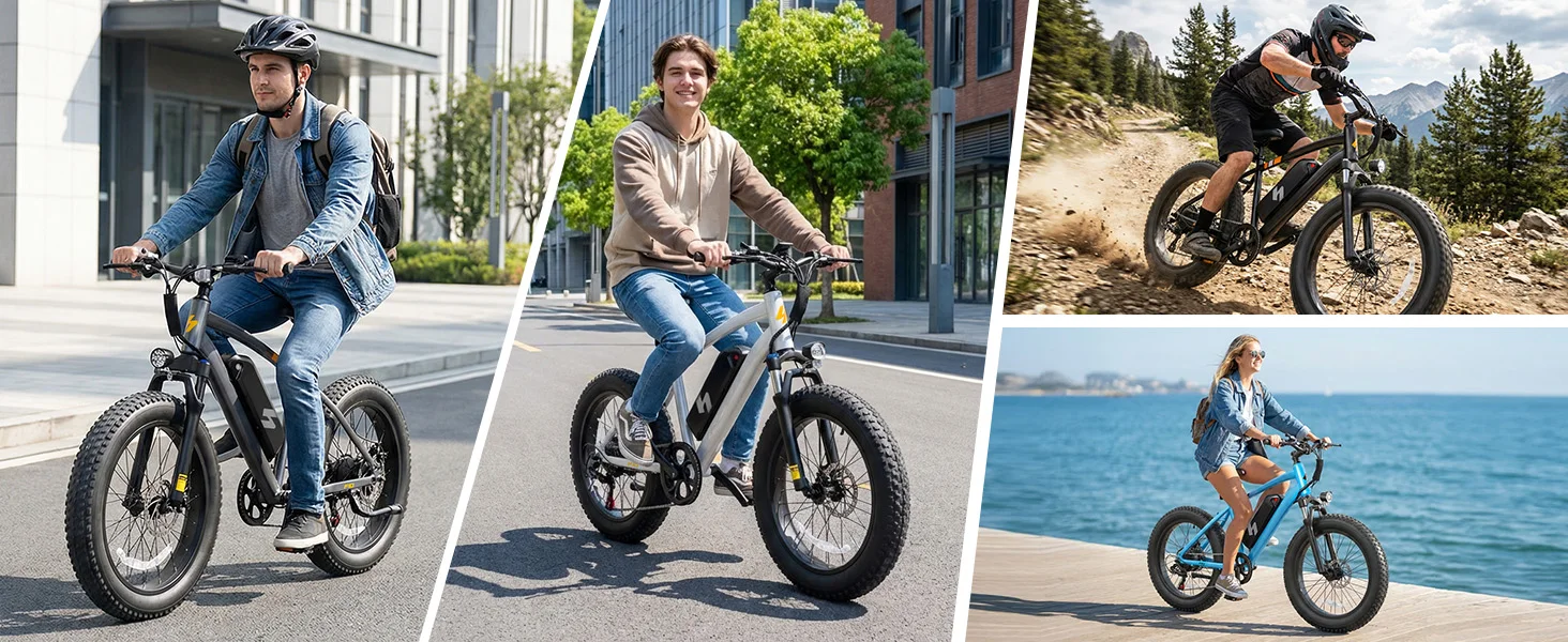 Hopepeak F10 Fat Tire Electric Bike for Adults, 20"×4.0" Fat Tire Electric Mountain Bike, Peak 1200W 48V 10.4Ah,  28MPH 55 Miles  Electric Bicycle, 7-Speed