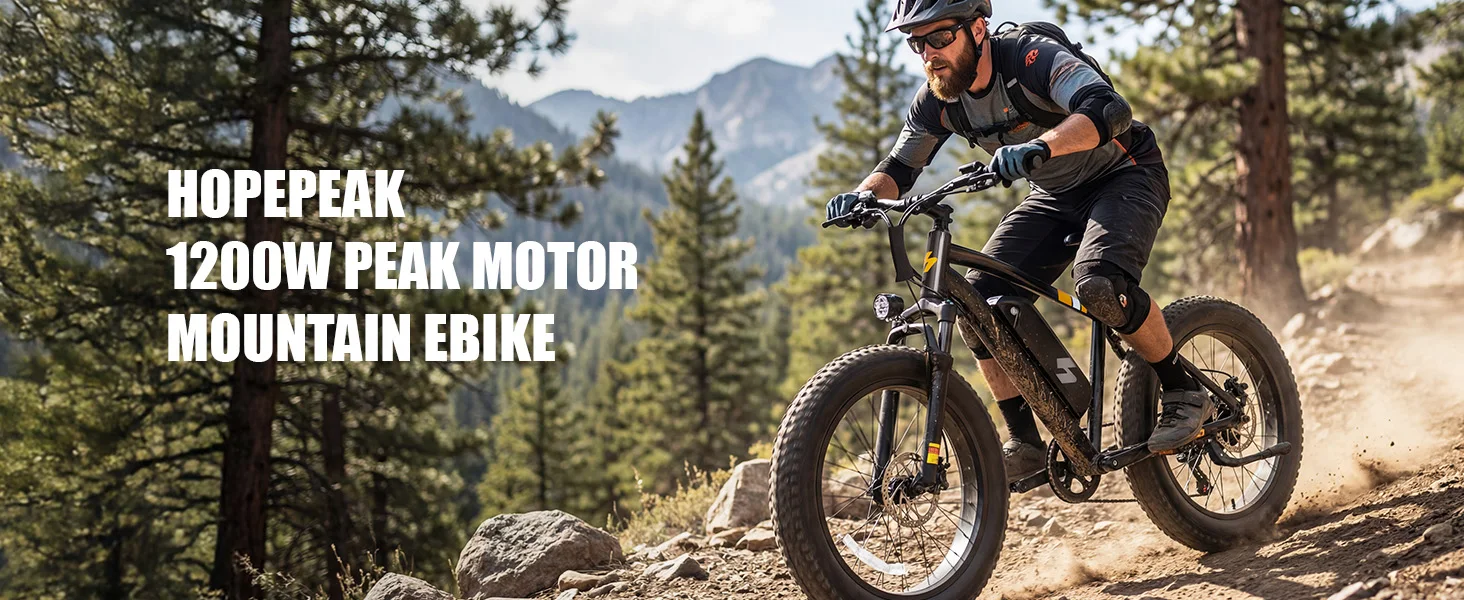 Hopepeak F10 Fat Tire Electric Bike for Adults, 20"×4.0" Fat Tire Electric Mountain Bike, Peak 1200W 48V 10.4Ah,  28MPH 55 Miles  Electric Bicycle, 7-Speed