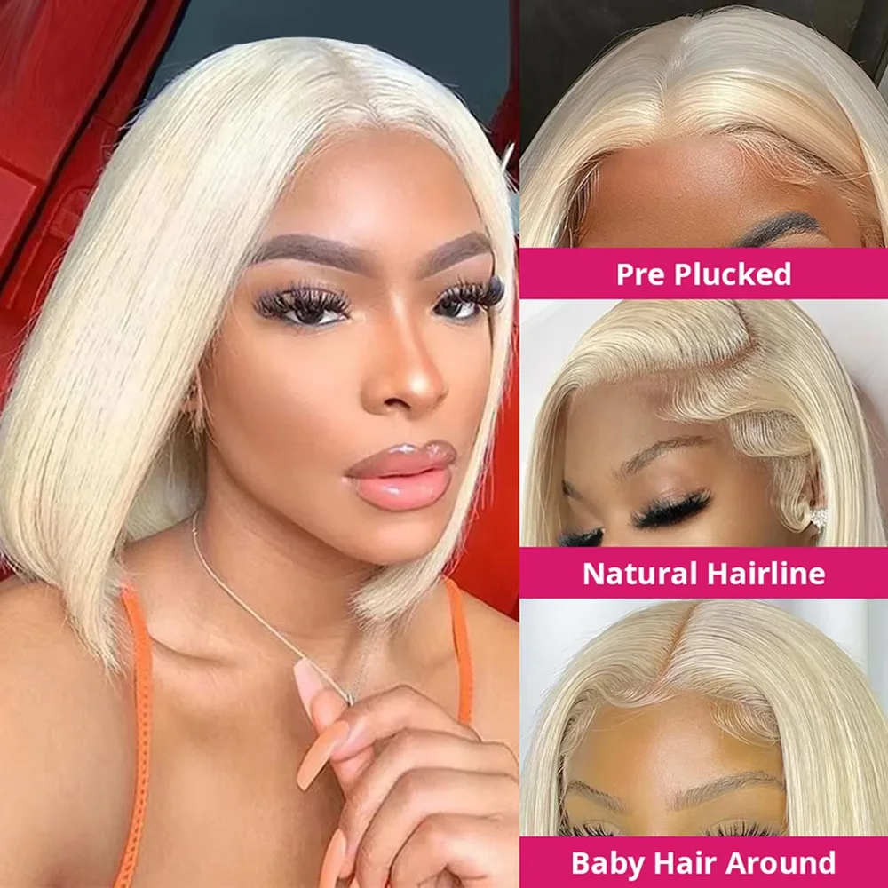 Human Hair Lace Front Wig 613 Honey Blonde Straight Bob 13x6 Lace Frontal Pre Plucked With Baby Hair 200 Density Glueless Wigs
