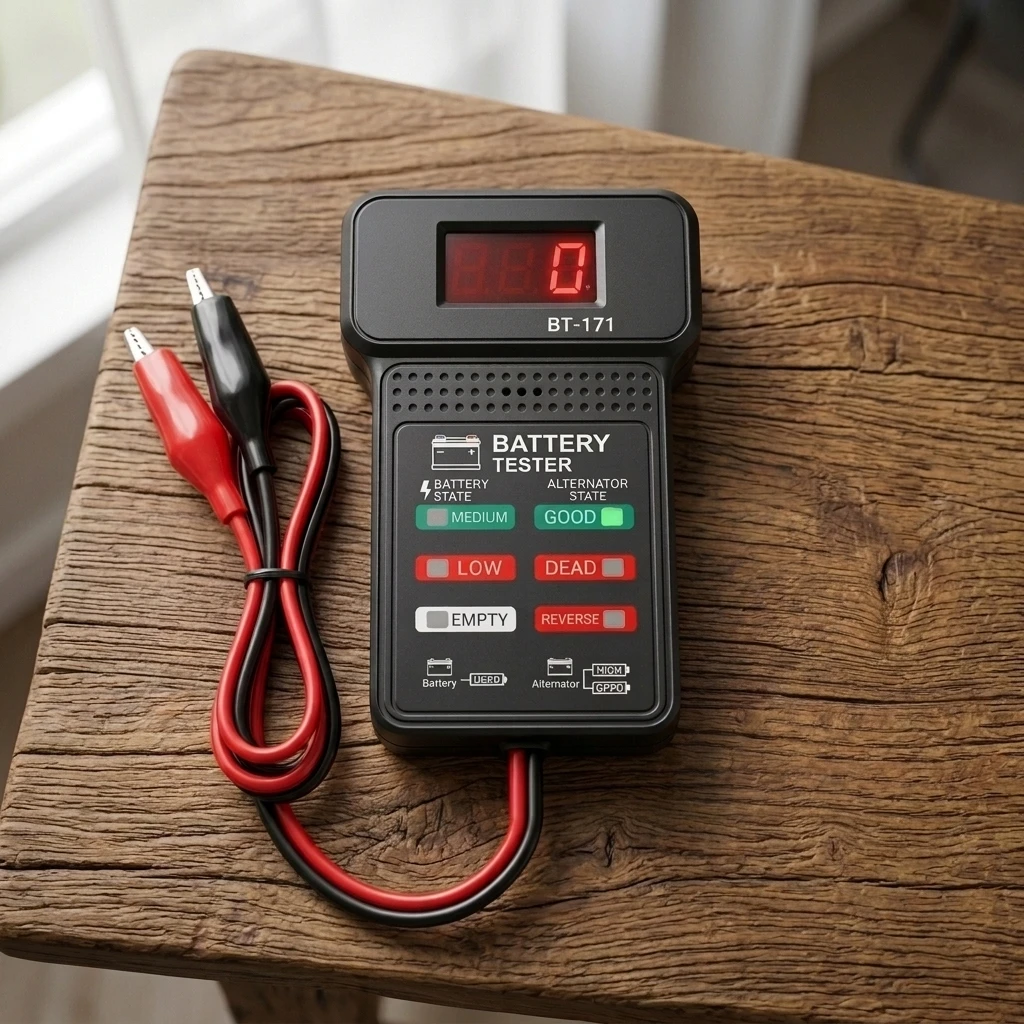 12V Car Battery Tester LED Display Voltage Detector with Reverse Alarm Overvoltage Protection
