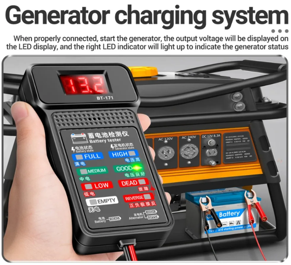 12V Car Battery Tester LED Display Voltage Detector with Reverse Alarm Overvoltage Protection
