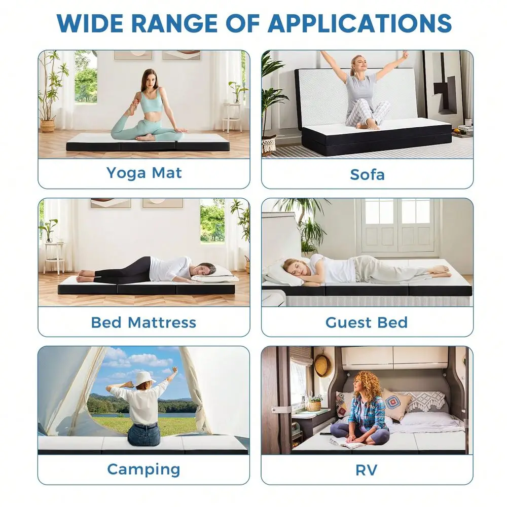 Folding Mattress, 34 Inch TriFold Memory Foam Mattress, Foldable Mattress Topper With Washable Cover, Foldable Guest Bed, Trave