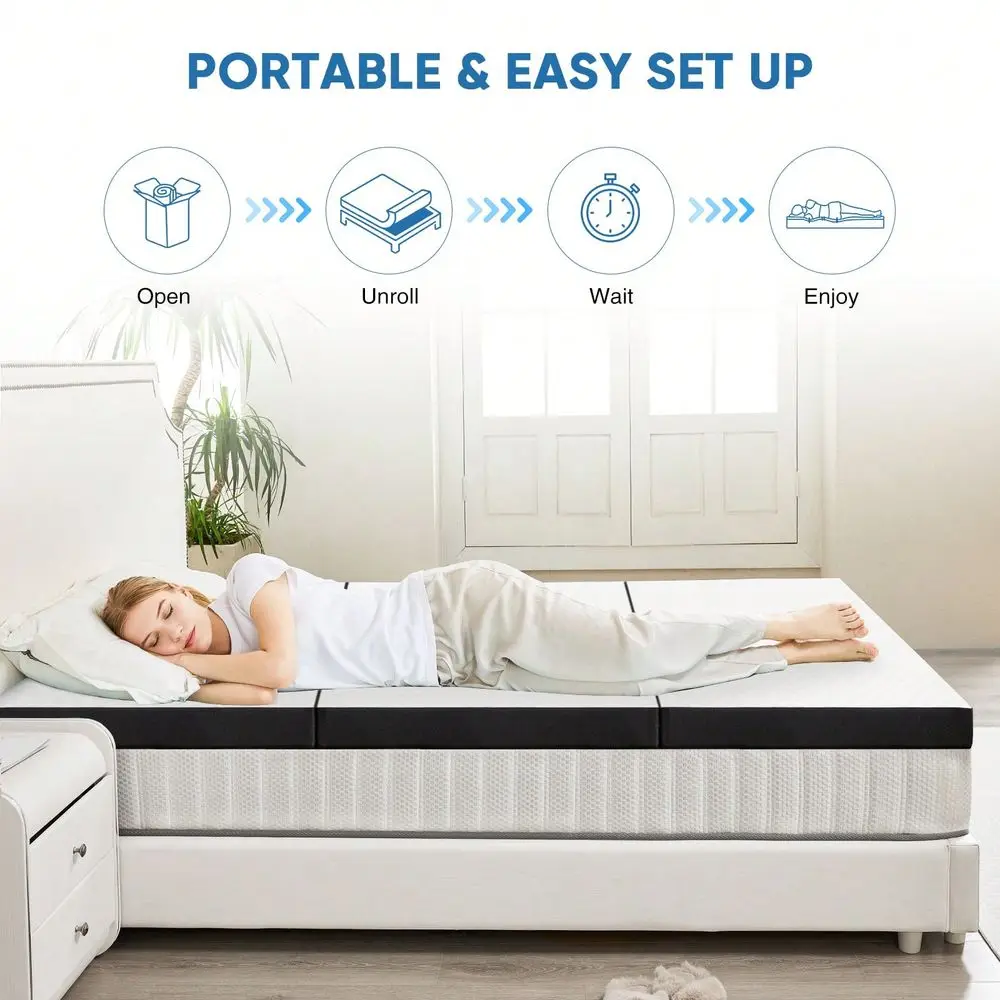 Folding Mattress, 34 Inch TriFold Memory Foam Mattress, Foldable Mattress Topper With Washable Cover, Foldable Guest Bed, Trave