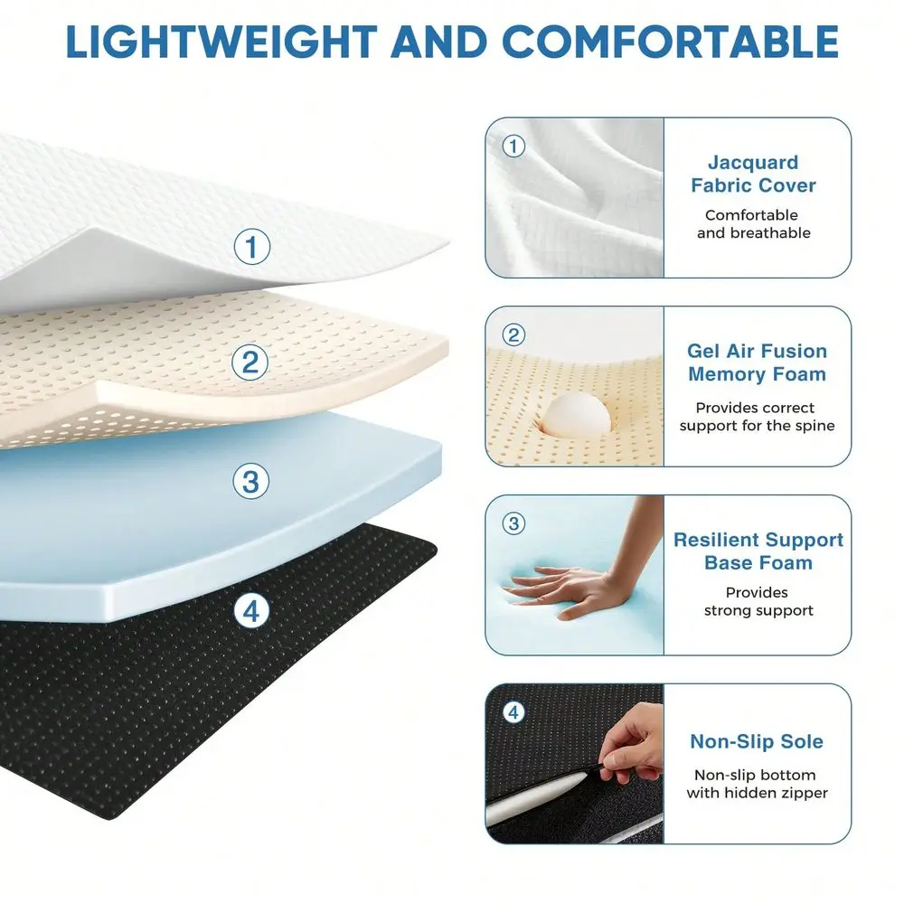 Folding Mattress, 34 Inch TriFold Memory Foam Mattress, Foldable Mattress Topper With Washable Cover, Foldable Guest Bed, Trave
