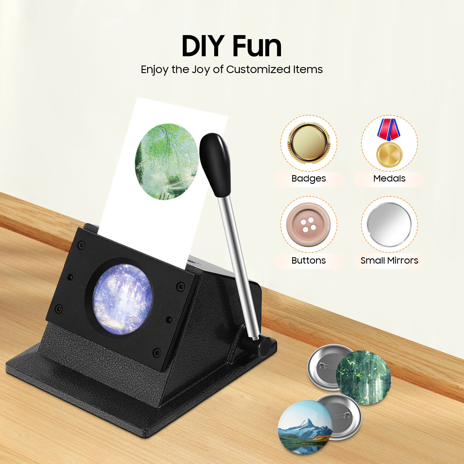 2.74in Punch Die Cutter, 8.3x7in Stable Base, Long Lever Handle 10.8in, Built-in Limit Port Anti-Overpressure, for Badge Medal Making, Paper Photo Cardboard Cutting