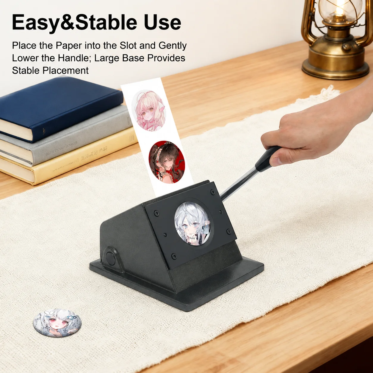 2.74in Punch Die Cutter, 8.3x7in Stable Base, Long Lever Handle 10.8in, Built-in Limit Port Anti-Overpressure, for Badge Medal Making, Paper Photo Cardboard Cutting