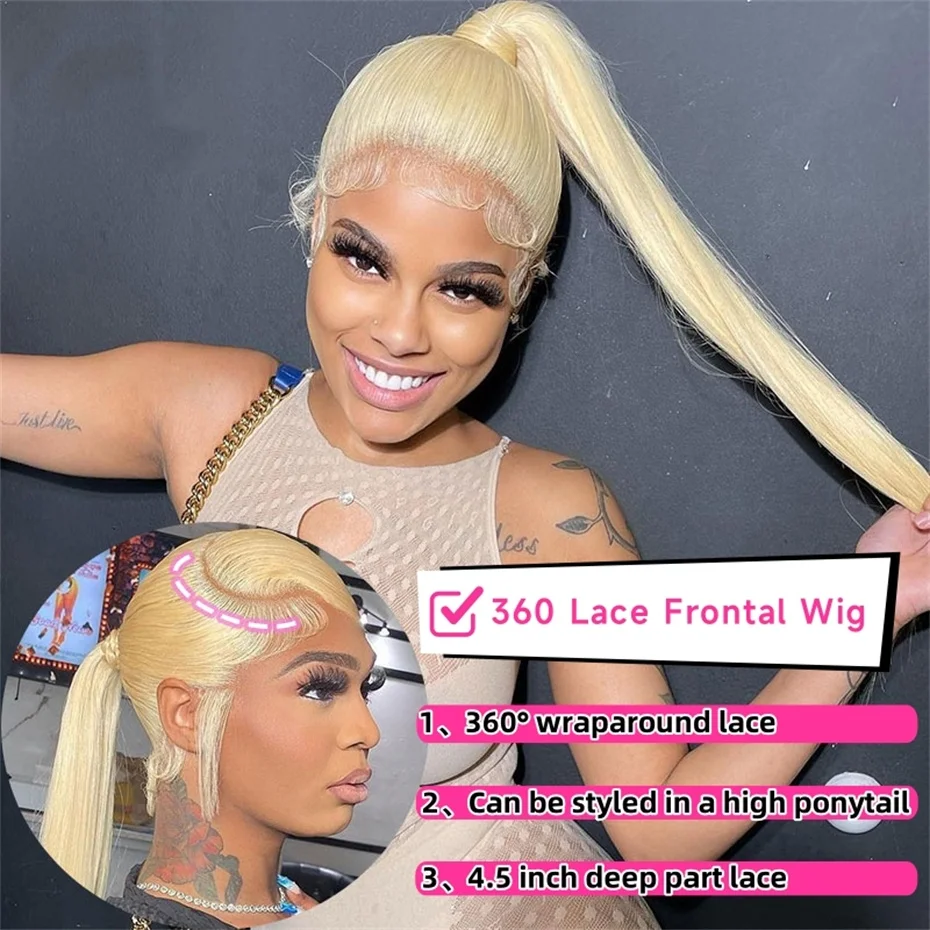 613 Colored Human Hair Wigs Blonde 13x4 HD Lace Front Wigs 200% 220% Density 13x6 Transparent Lace Frontal Wig Pre Plucked With Natural Hairline 360 Full Lace Wig