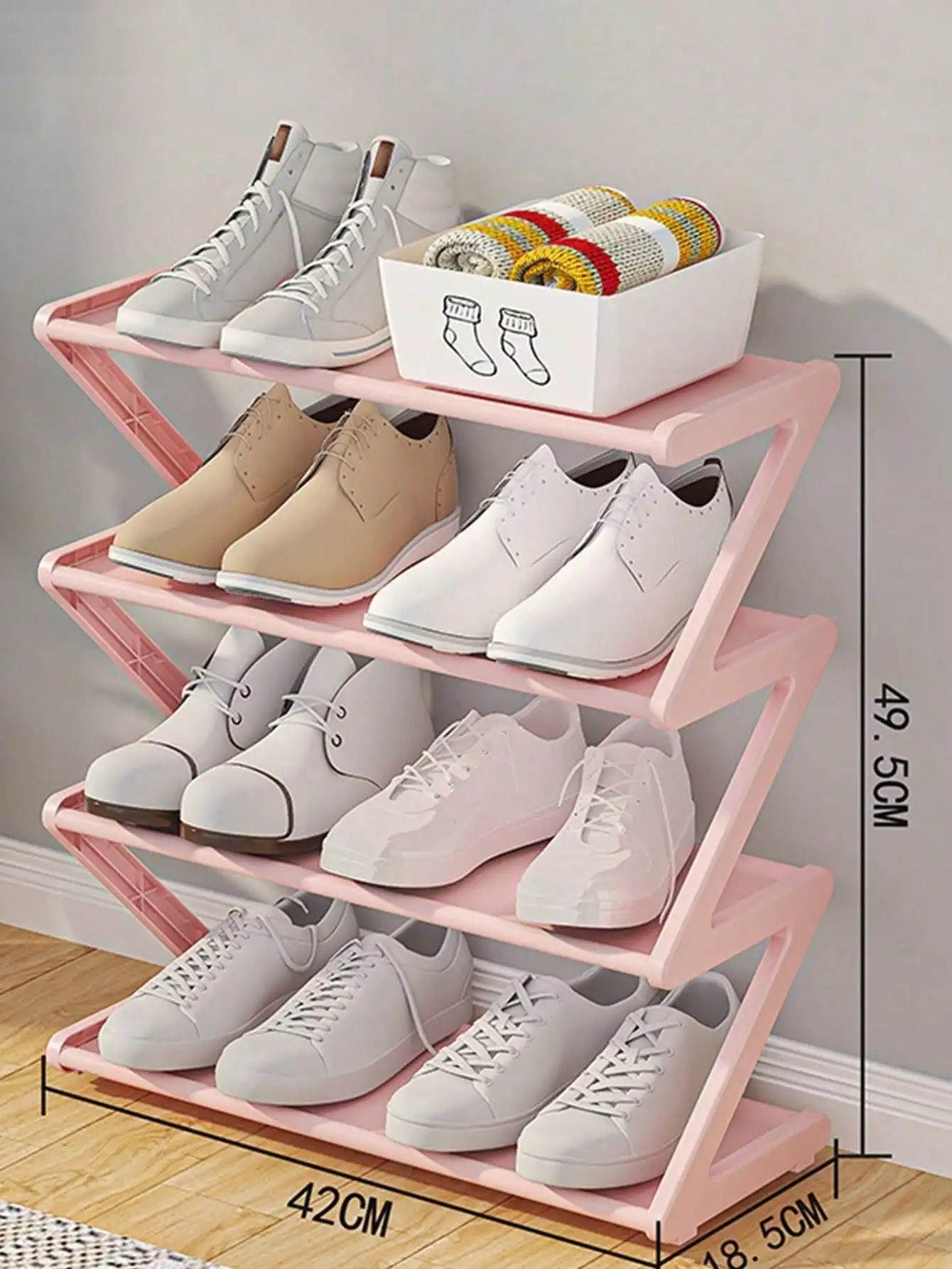 Z-Shaped Shoe Rack Plastic Floor Standing Storage Shelf Multi-Function High Capacity Storage Rack Easy To Assemble Floor Standing Organizer Essential For Home And Dorm Space Saving Applicable For Living Room Bedroom