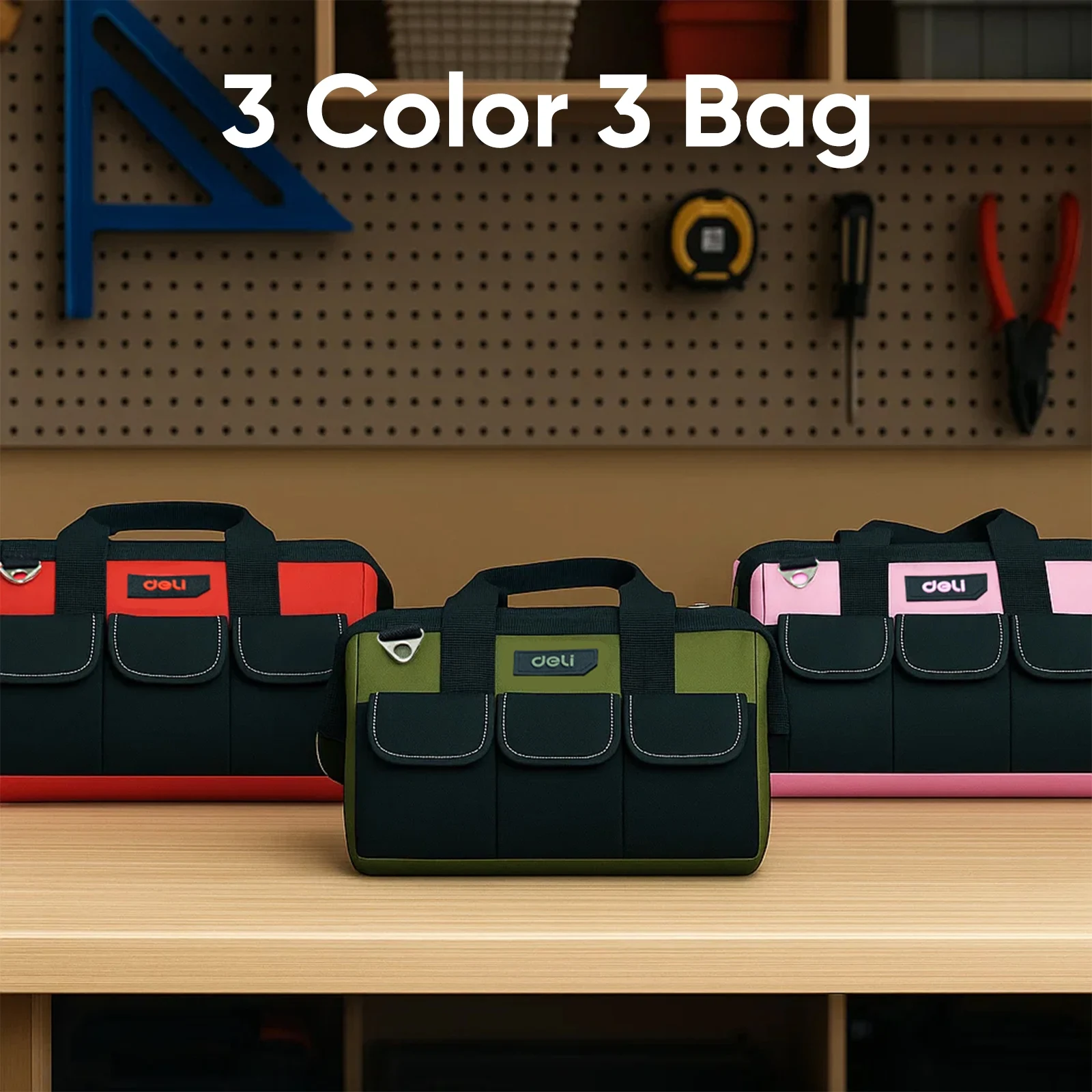 Deli 13 Inch Tool Bag Oxford Cloth Waterproof Double Sided Pockets with Shoulder Strap for Mechanics HVAC Engineers